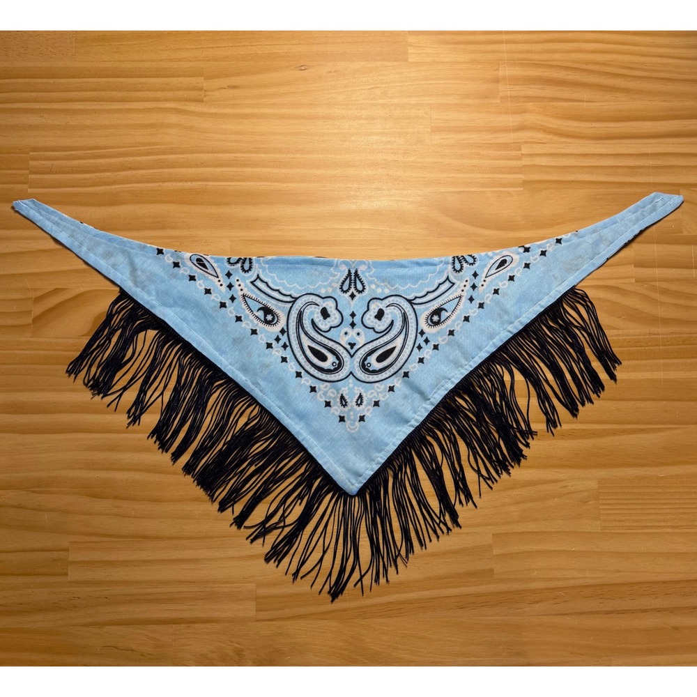 Blue Jean Baby Blue Paisley Fringe Dog Bandana | Handmade Western Pet Accessory
